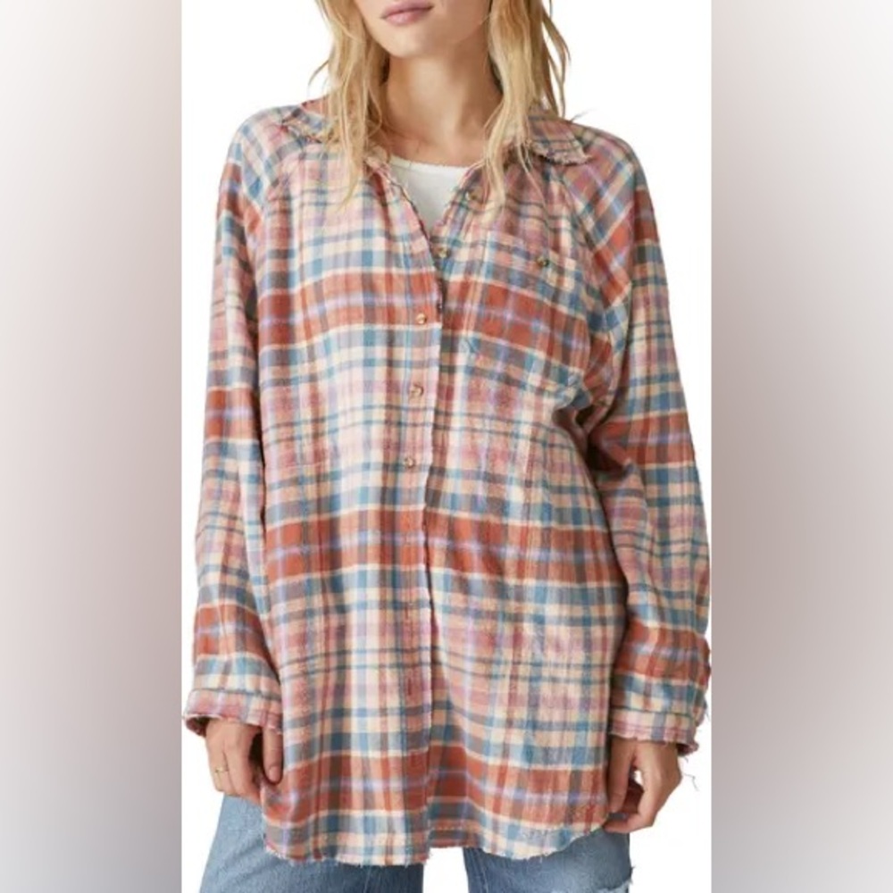 Lucky Cloud Plaid Cotton Tunic Shirt shacket